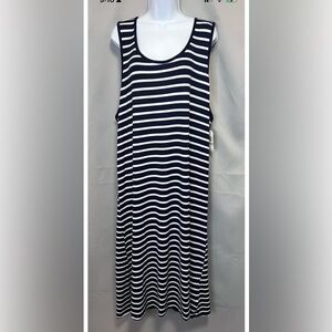 Náutica Womens Size 2X Navy White Striped Poly Tank Minimalist‎ Maxi Dress NWT